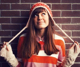 Girl wearing a knit hat Stock Photo