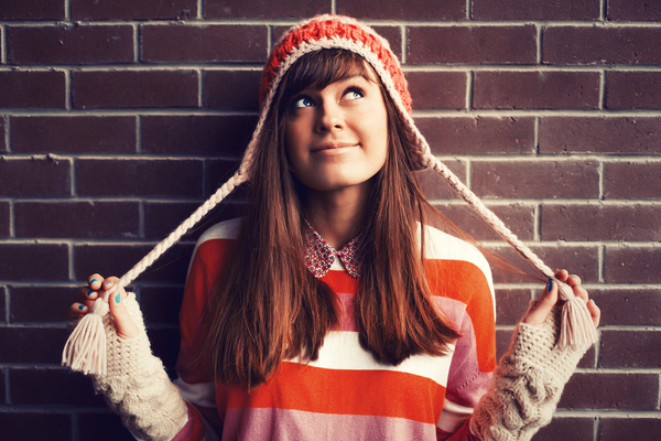 Girl wearing a knit hat Stock Photo