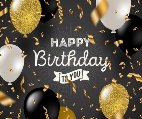 Golden confetti with balloon birtyday background vector