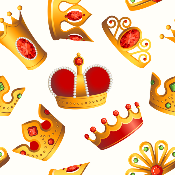 Golden crowns seamless pattern vector