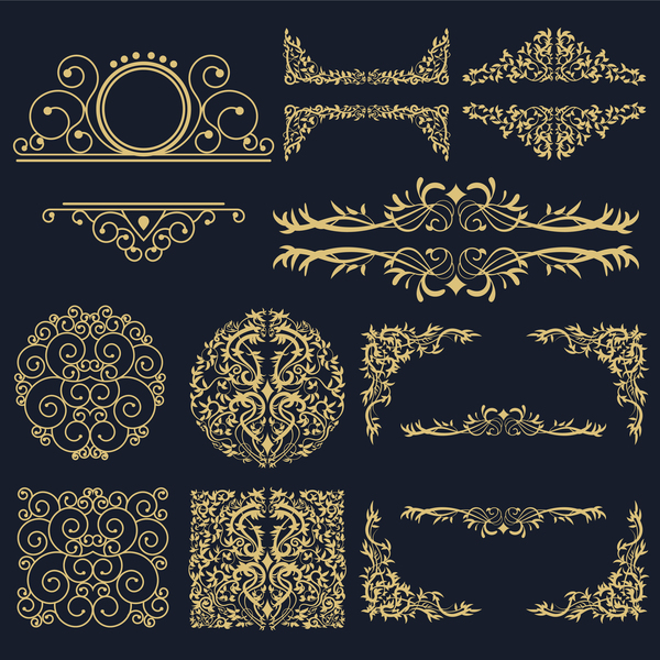 Golden ornaments design vector set