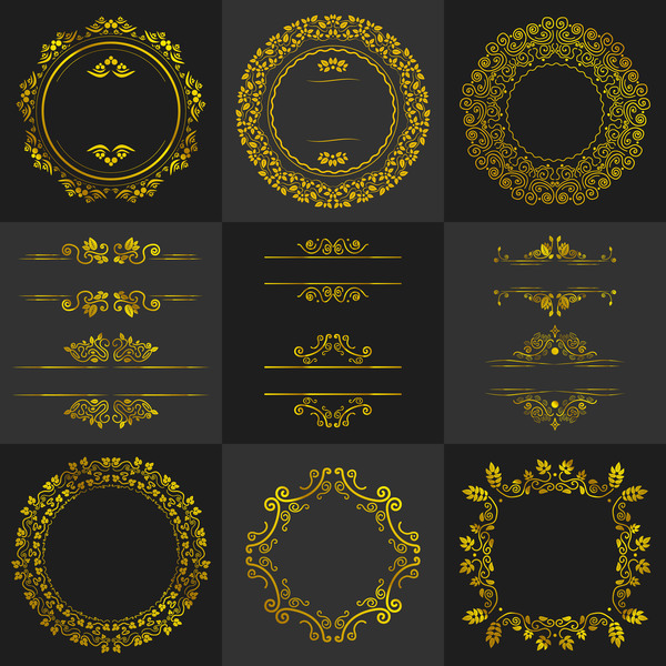Golden round frame with calligraphic oranment vector