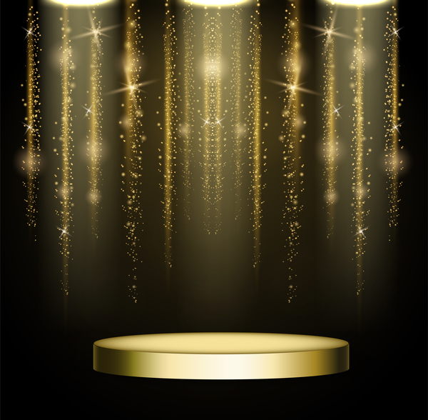 Golden stage with light curtain background vector 01