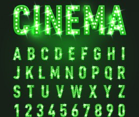 Green neon lights alphabet with number vector