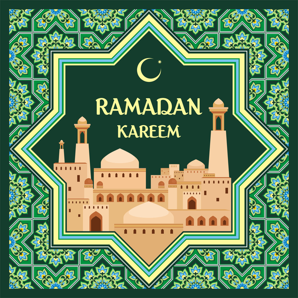 Green ramadan card template vecrtor