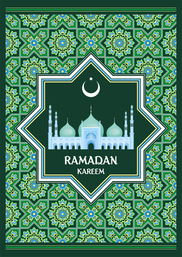 Green ramadan greeting card vector 01