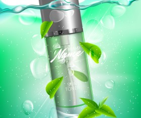 Green tea leaves cosmetic advertising poster vector