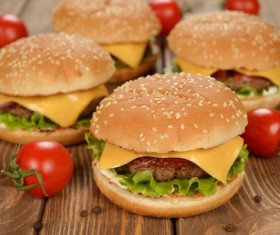 Hamburger and tomato on the desktop Stock Photo