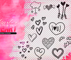 Hand drawn heart photoshop brushes set