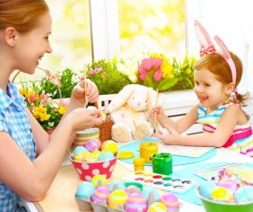 Hand-painted Easter eggs of mother and daughter Stock Photo 01