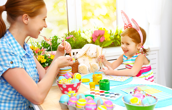 Hand-painted Easter eggs of mother and daughter Stock Photo 01