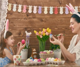 Hand-painted Easter eggs of mother and daughter Stock Photo 02