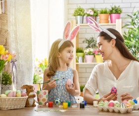 Hand-painted Easter eggs of mother and daughter Stock Photo 03