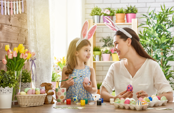 Hand-painted Easter eggs of mother and daughter Stock Photo 03