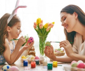 Hand-painted Easter eggs of mother and daughter Stock Photo 04