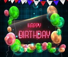 Happy birthday background with glass banner vectors 01