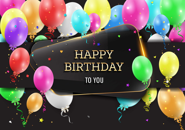 Happy birthday background with glass banner vectors 06