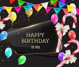 Happy birthday background with glass banner vectors 08