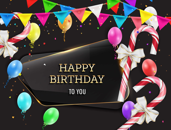 Happy birthday background with glass banner vectors 08