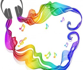 Headphones and music colored wave background vector