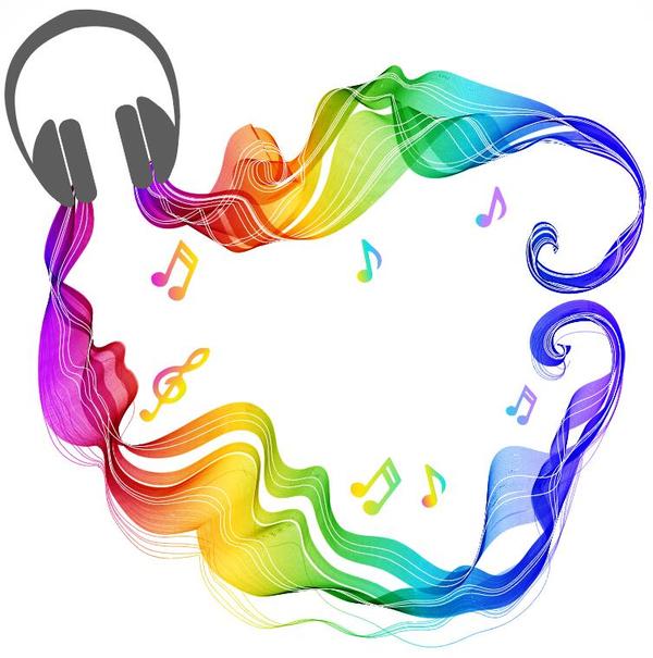 Headphones and music colored wave background vector