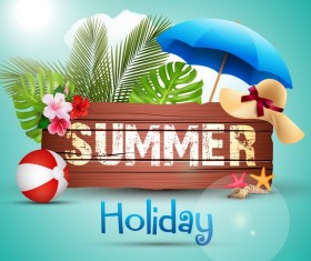 Holiday summer background with wooden sign vector