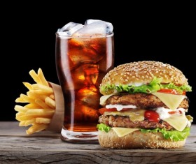 Ice cola and french fries hamburger Stock Photo
