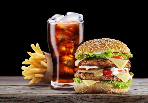 Ice cola and french fries hamburger Stock Photo