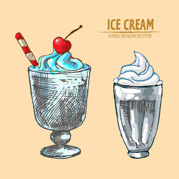 Ice cream hand drawn vector material set 01