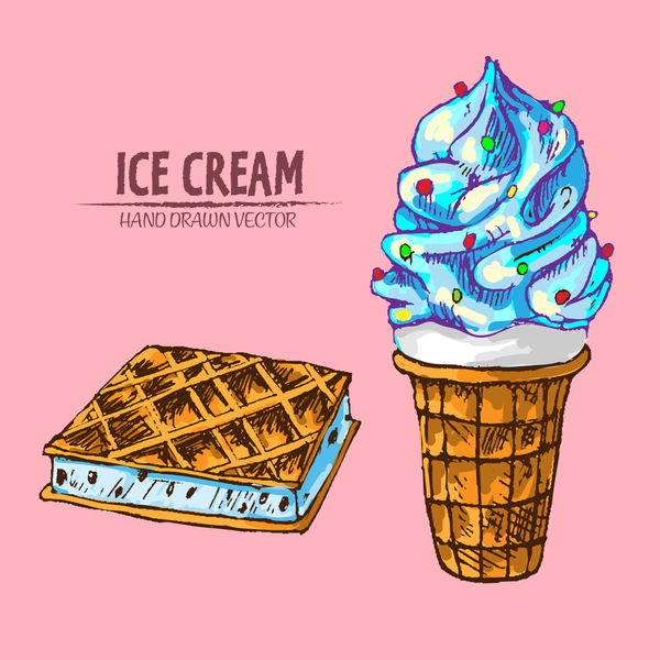Ice cream hand drawn vector material set 04