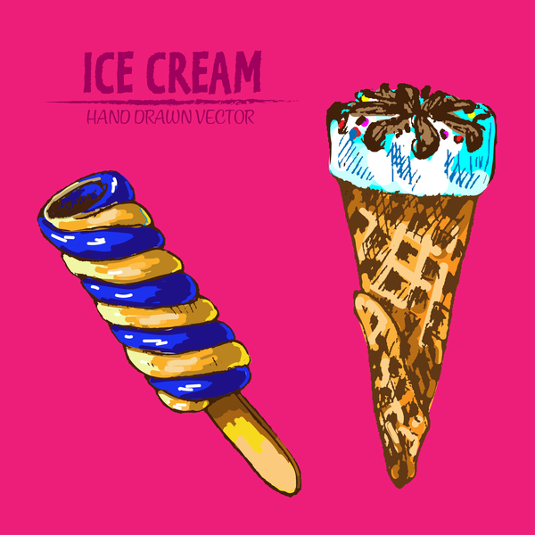 Ice cream hand drawn vector material set 05