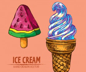 Ice cream hand drawn vector material set 08