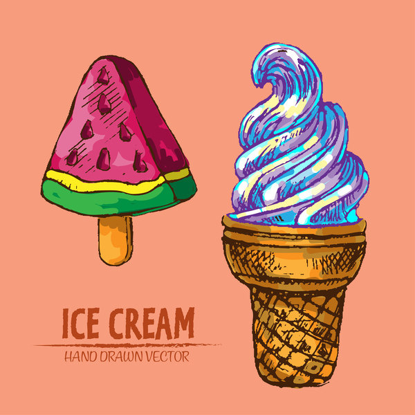 Ice cream hand drawn vector material set 08