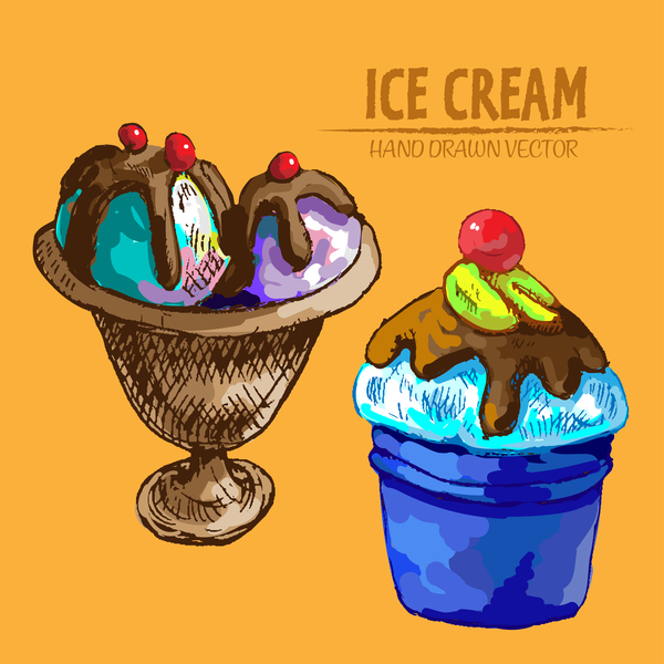 Ice cream hand drawn vector material set 09
