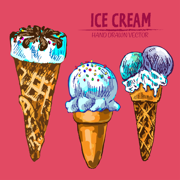 Ice cream hand drawn vector material set 10