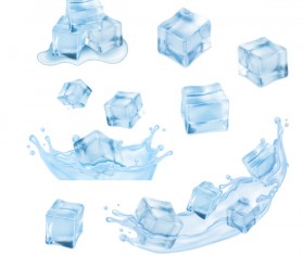Ice cubes with water splashes vector illustration 01