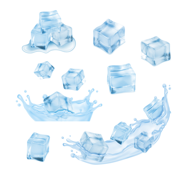 Ice cubes with water splashes vector illustration 01