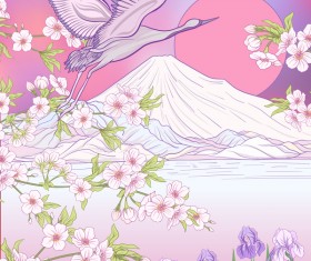 Japan mount Fuj landscape hand drawing vector 06