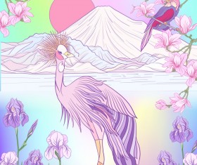 Japan mount Fuj landscape hand drawing vector 07