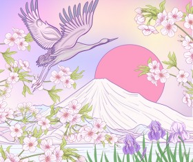 Japan mount Fuj landscape hand drawing vector 09