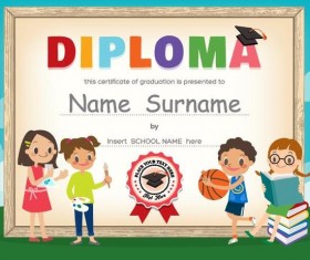 Kids with diploma templates vectors 01
