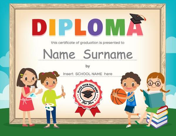 Kids with diploma templates vectors 01