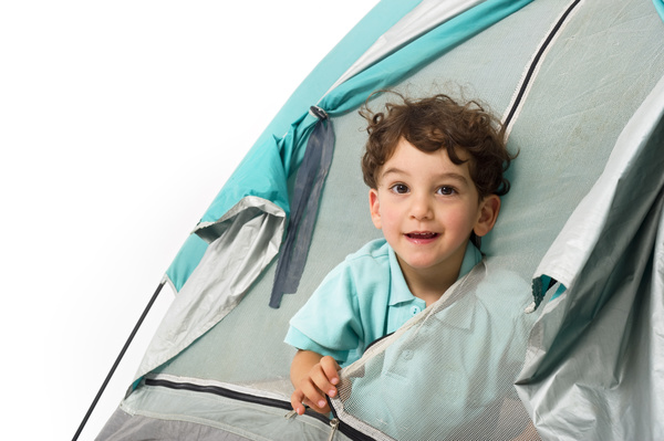 Little boy in tent Stock Photo
