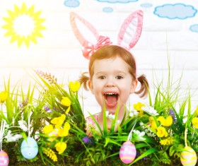 Little girl and Easter eggs Stock Photo 01