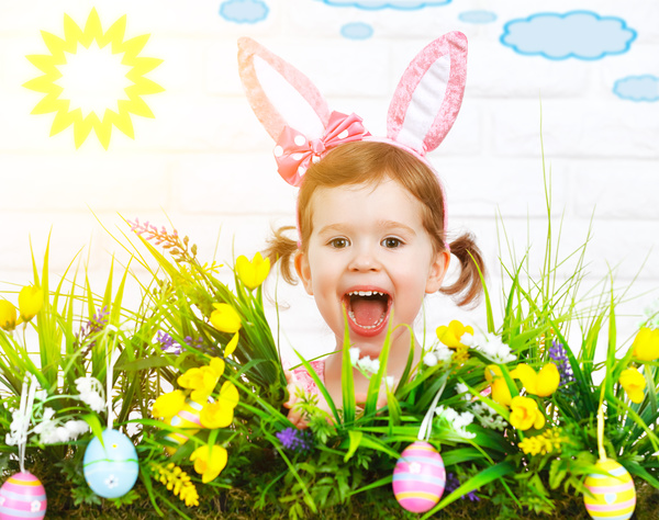 Little girl and Easter eggs Stock Photo 01