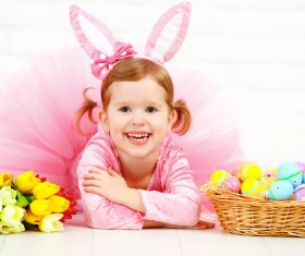 Little girl and Easter eggs Stock Photo 02