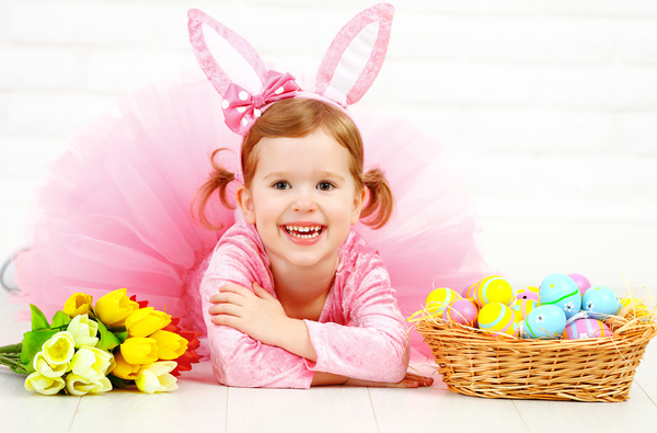 Little girl and Easter eggs Stock Photo 02