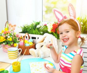 Little girl with painted Easter eggs Stock Photo