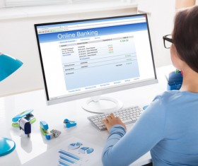 Login to Internet Banking with Computer Stock Photo