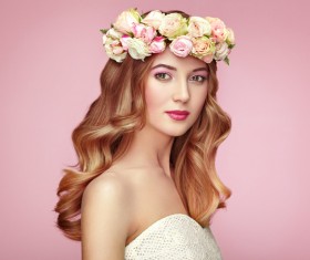 Make-up girl wearing a garland Stock Photo 01
